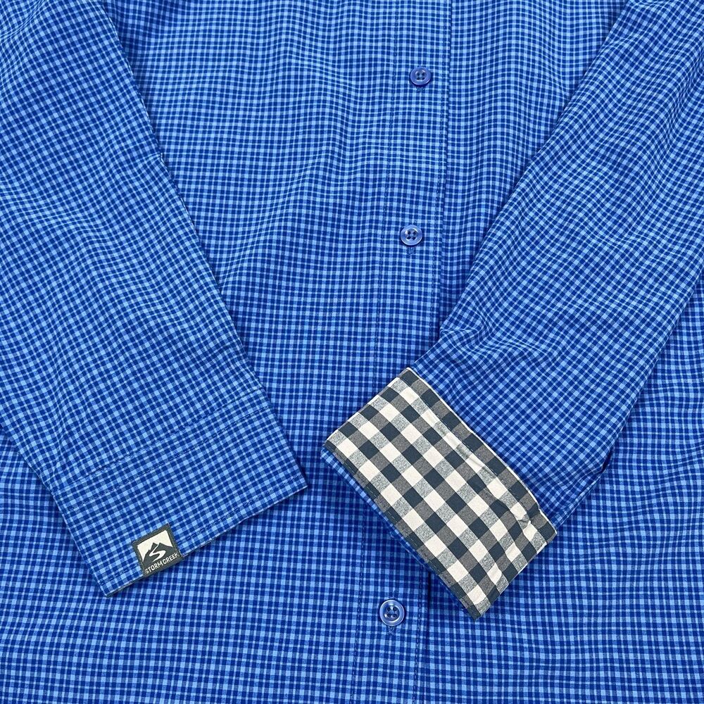 Storm Creek Women's Shirt Large Blue Check 4-Way Stretch Button Down Long Sleeve - Picture 7 of 12